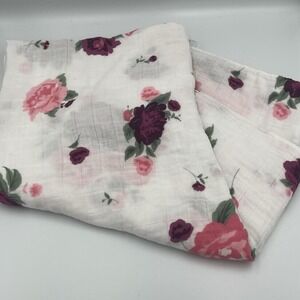 Saranoni Luxury Baby Blanket Floral White Purple Pink 44x46 Inches Pampered Baby